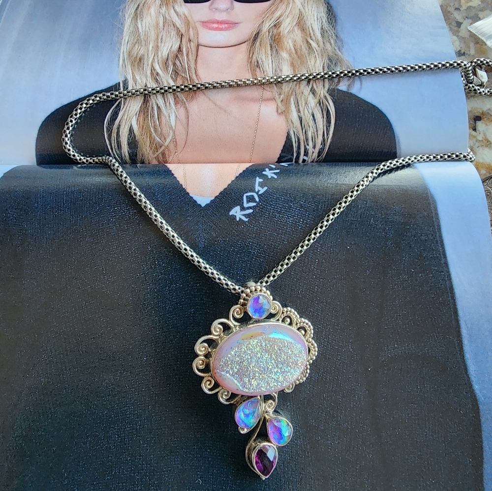 Sajen sterling silver druzy & gemstone pendant - Picture 2 of 11